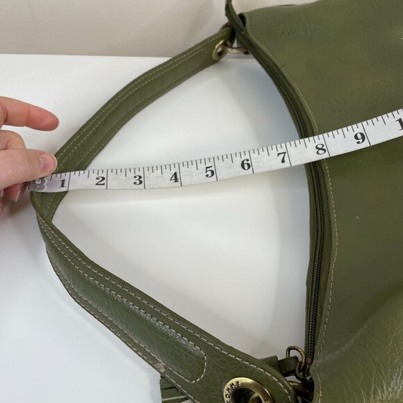 Vintage Leather Shoulder Handbag Earthy Forest Moss Green Olive Medium Hilfiger - Picture 14 of 16